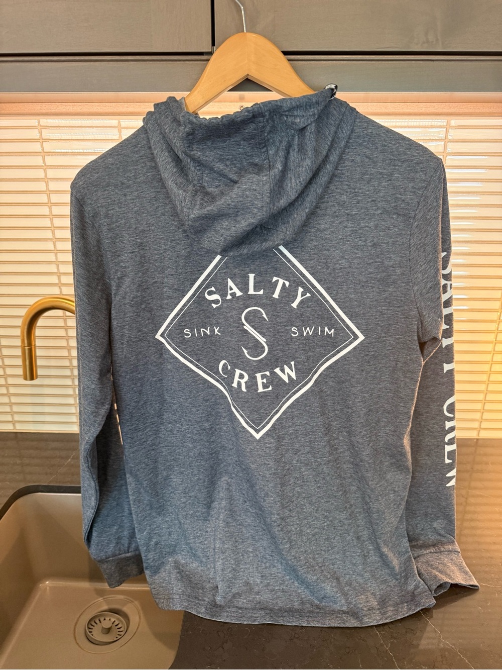 Salty Crew Men's Heather Navy Hooded Tee with White Logo